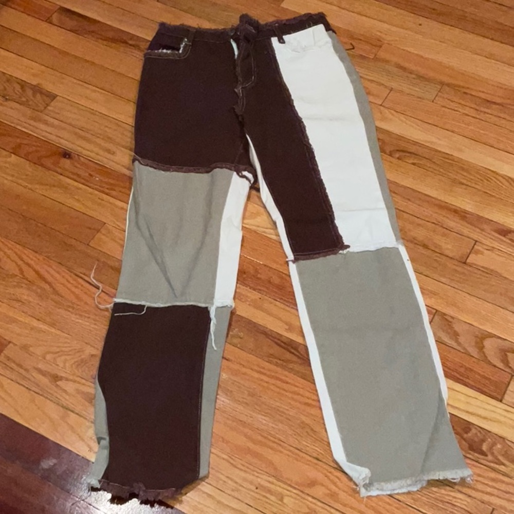 Denim: Brown / Beige / White Pants